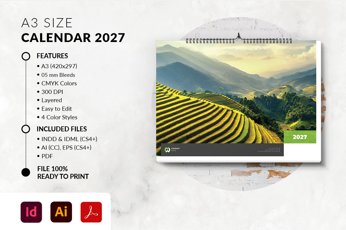 Landscape Calendar 2027 Template, a Stationery Template by MstArtwork (Photo 7 of 7)