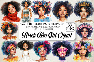 Watercolor Black Afro Girl Clipart, an Illustration by DreamPrint404