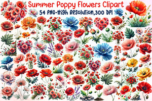 Summer Poppy Flowers Clipart, an Illustration by Sublimation Artist