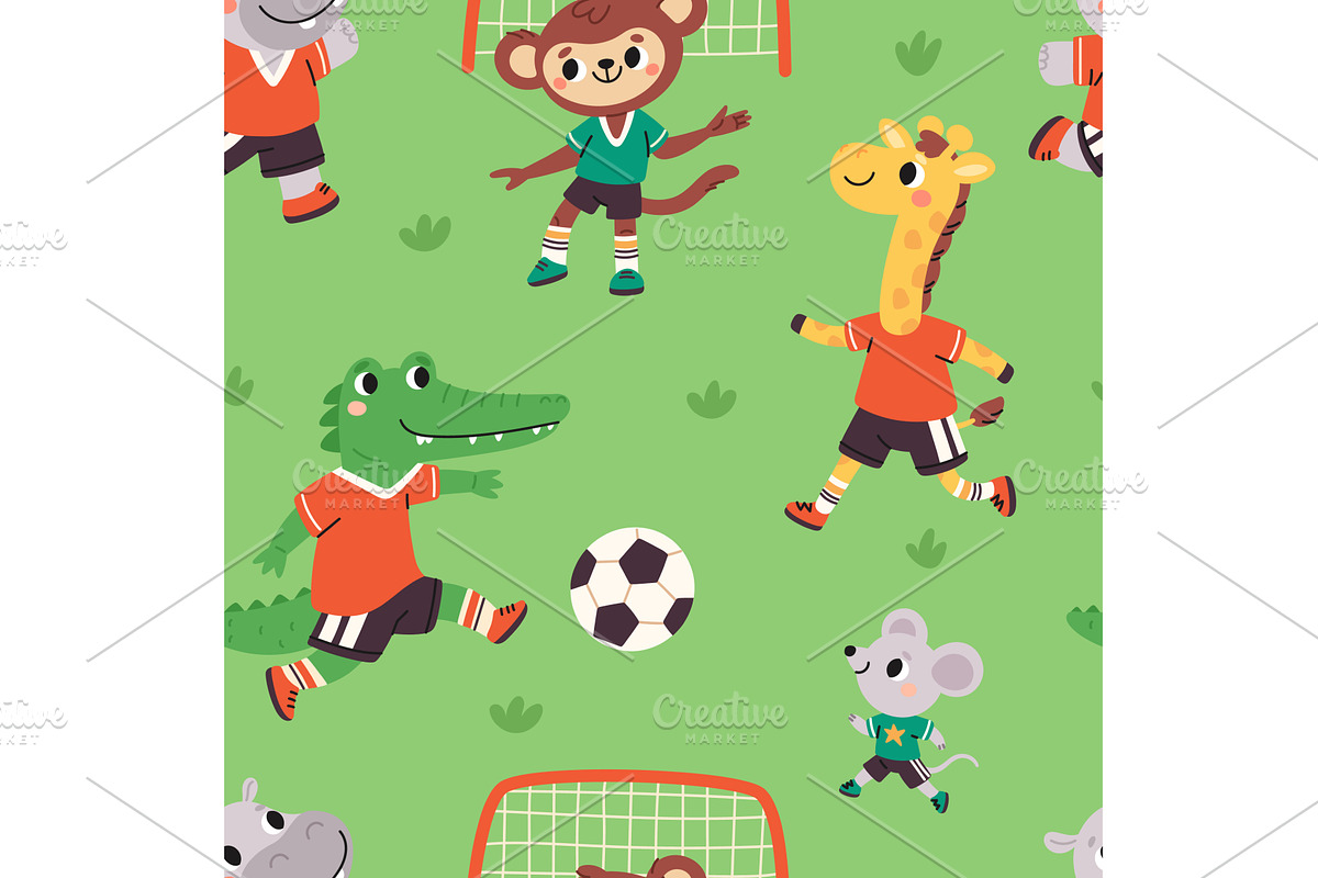 Cartoon animals playing soccer, an Animal Illustration by YummyBuum