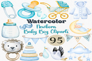 Watercolor Newborn Baby Boy Clipart