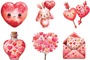 Watercolor Kawaii Valentine Clipart, an Illustration by CraftArtStudio (Thumbnail 2 of 6)