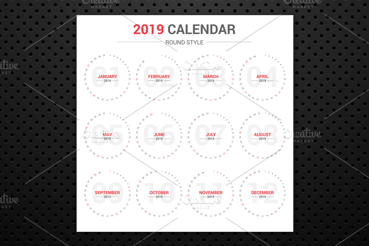Calendar 2019 Round Style, a Stationery Template by WORAKAMON Design Studio (Photo 4 of 4)
