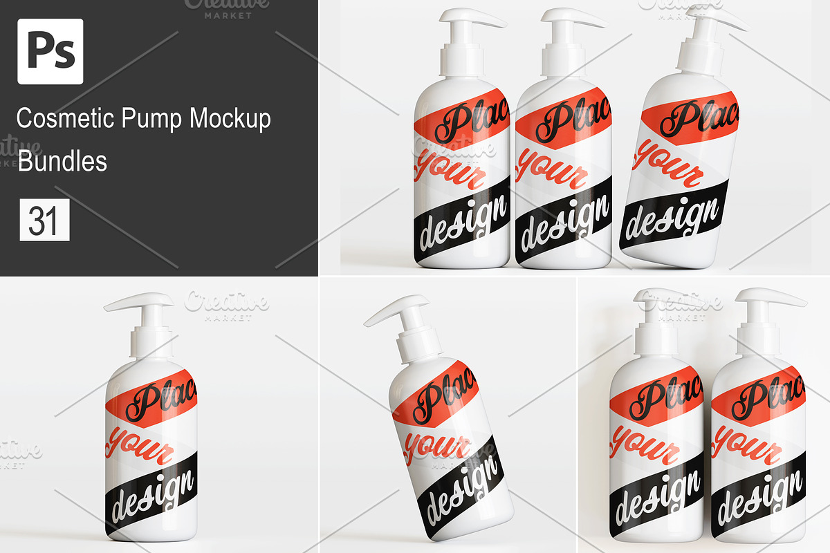 Cosmetic pump mockup bundles, a Cups & Container Mockup by Ambo Ampeng (Photo 1 of 32)
