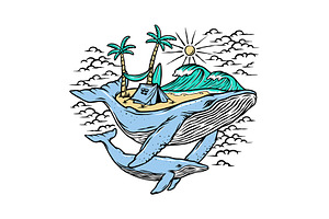 Beach and whales illustration, an Animal Illustration by gunaonedesign