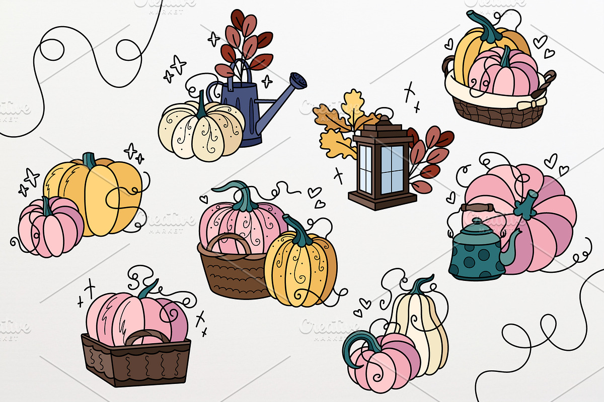Pumpkins & Autumn Decor Set, a Seasonal Illustration by Panna Limon Store (Photo 8 of 10)