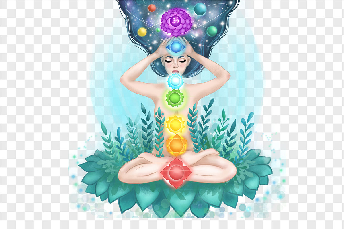 Yoga meditation woman spiritual set, an Illustration by PatapovaVika (Photo 5 of 9)