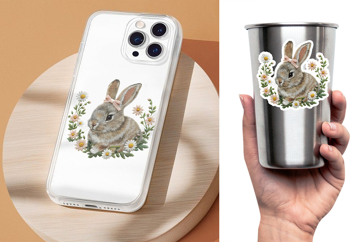 Embroidery Easter Cute Bunny PNG, an Object Graphic by V Design Creator (Photo 4 of 7)