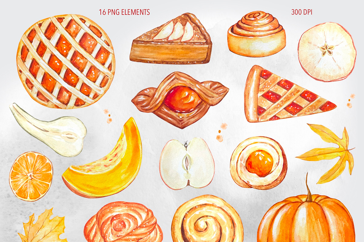 Watercolor autumn food clipart, a Food Illustration by DiashaArt (Photo 2 of 3)