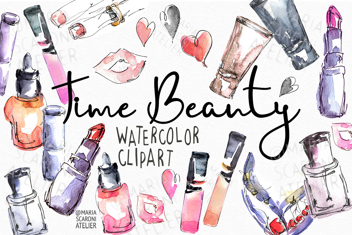 Makeup Watercolor Clipart, an Illustration by MariaScaroniAtelier (Photo 1 of 5)