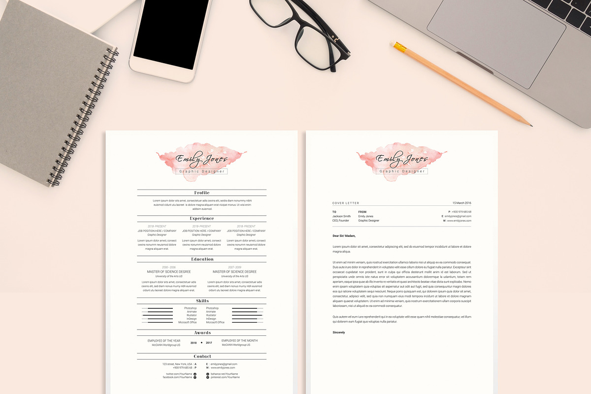 Water Color CV-Resume Tempalate *C, a Resume Template by Showy68 Template (Photo 1 of 3)