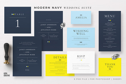 Modern Navy Wedding Suite, an Invitation Template by Azka Creative
