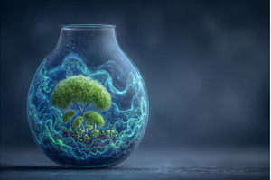 A table holds a glass jar containing, a Nature Photo by ZinetroN