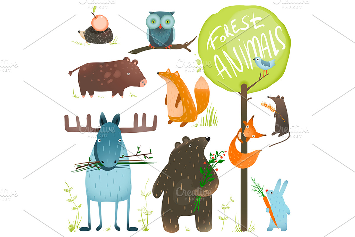 Cartoon Forest Animals Set, an Animal Illustration by Popmarleo Shop