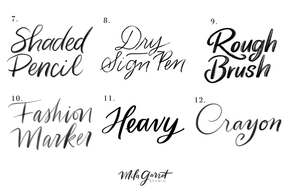 Procreate Brushes Lettering Variety, a Brush Add-On by Mila Garret (Photo 5 of 6)