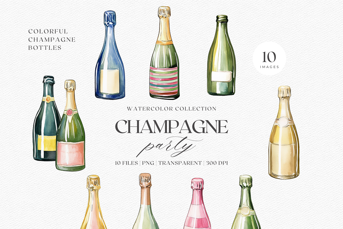 Champagne Party-Watercolor Champagne, a Decorative Illustration by ThaismotaCreativeCo (Photo 1 of 4)