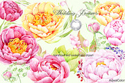 Watercolor clipart Wedding peonies, an Illustration by AqwaColor (Thumbnail 1 of 4)
