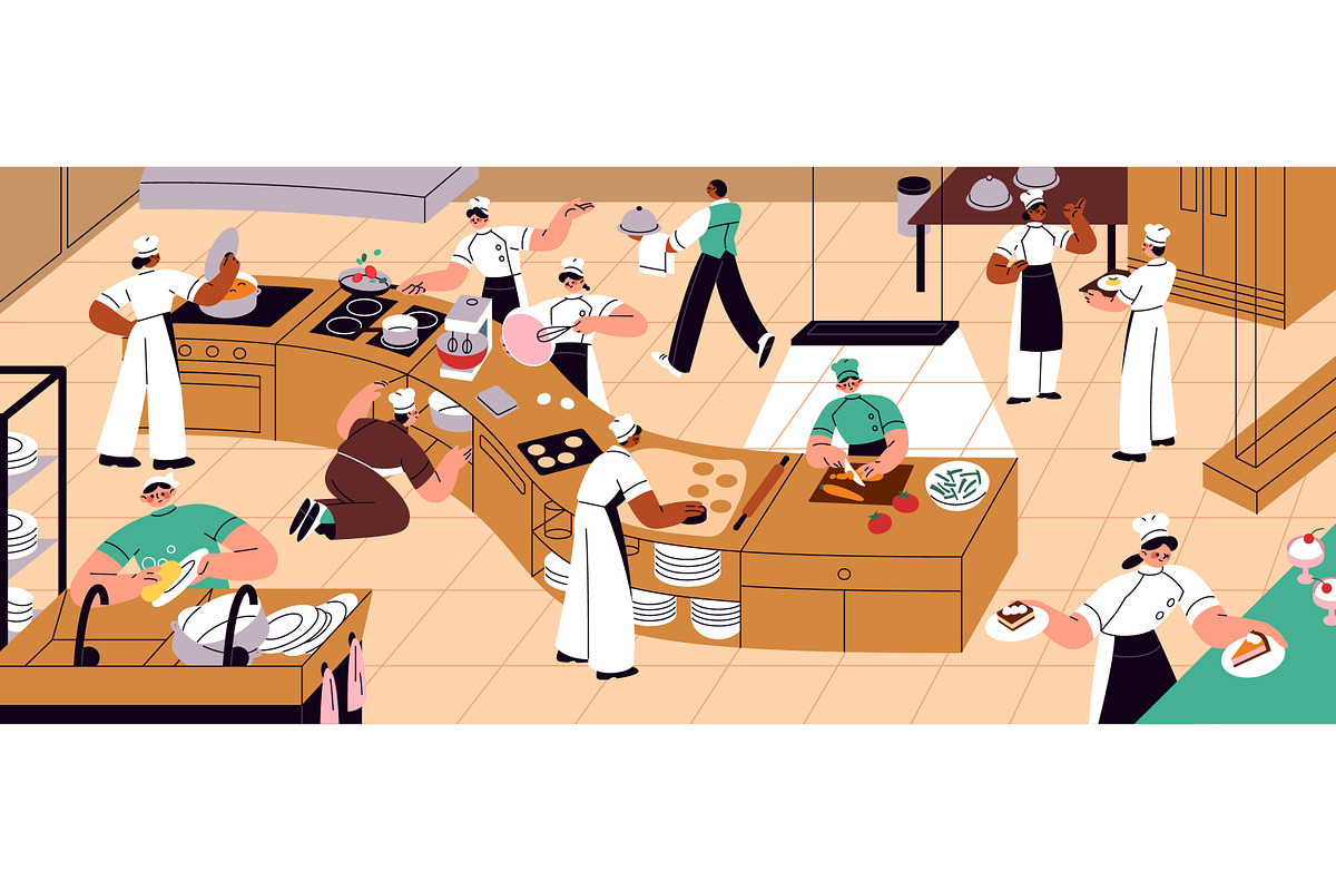 Chefs cook food, restaurant kitchen, a Food Illustration by PaperTrident (Photo 1 of 3)