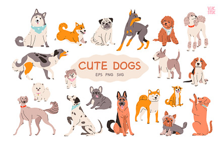 Cute dogs of different breeds set, an Animal Illustration by vik.stock