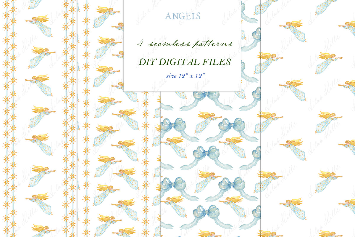 Angels Christmas Watercolor Crest, a Decorative Illustration by LABFcreations (Photo 2 of 4)