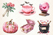 Pink Halloween Witch Wedding Clipart, an Illustration by Dream Creation (Thumbnail 4 of 7)