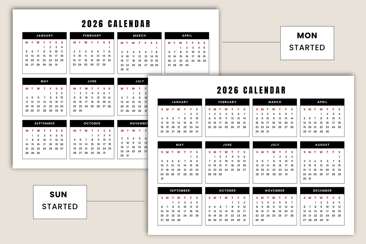 2026 Yearly landscape Calendar Canva, a Stationery Template by Mustafiz (Photo 2 of 4)