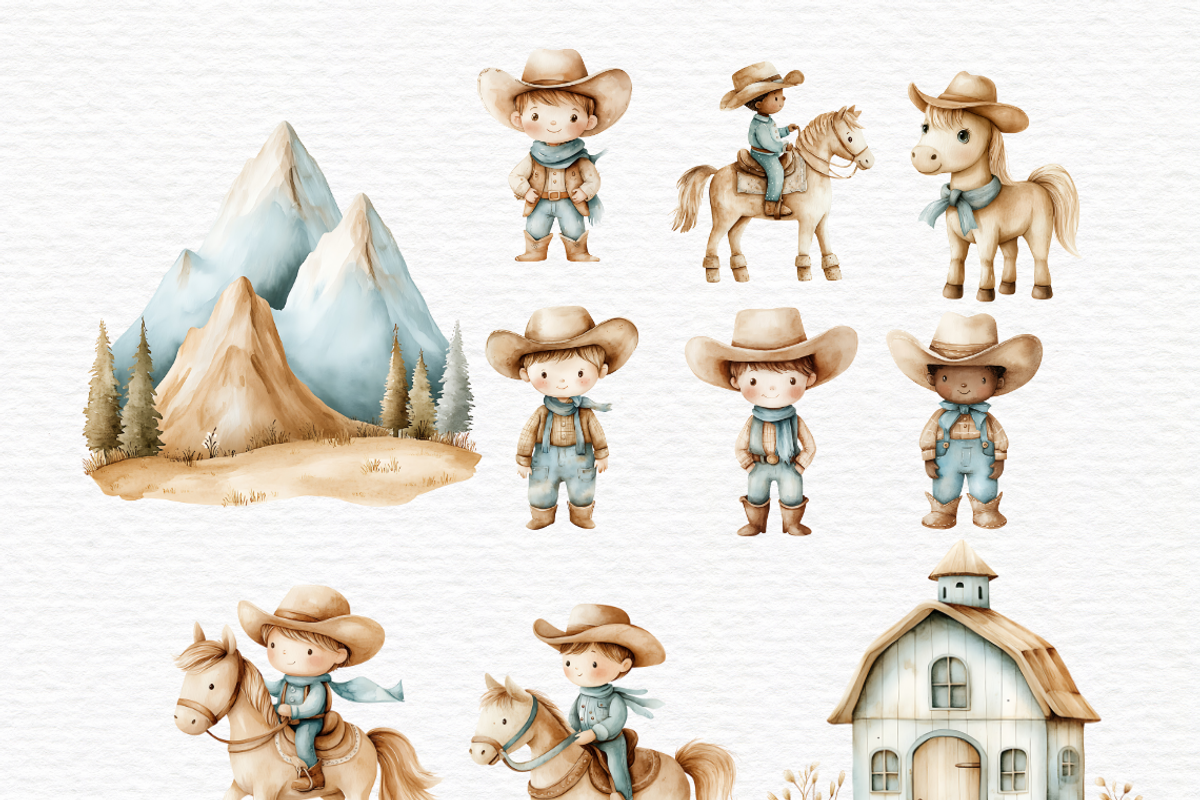 Baby cowboy boot clipart, Watercolor, a Decorative Illustration by Invite to Clipart (Photo 2 of 6)
