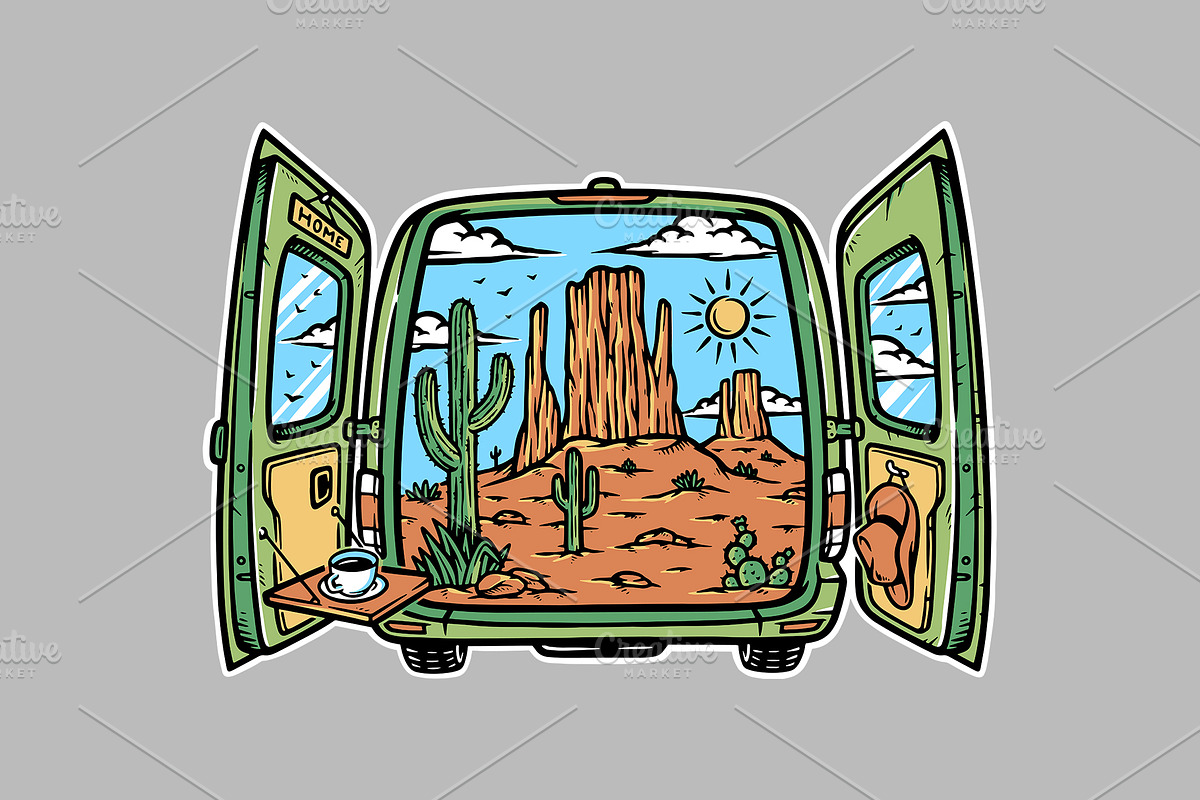 Desert landscape in the car, a Person Illustration by gunaonedesign (Photo 1 of 5)
