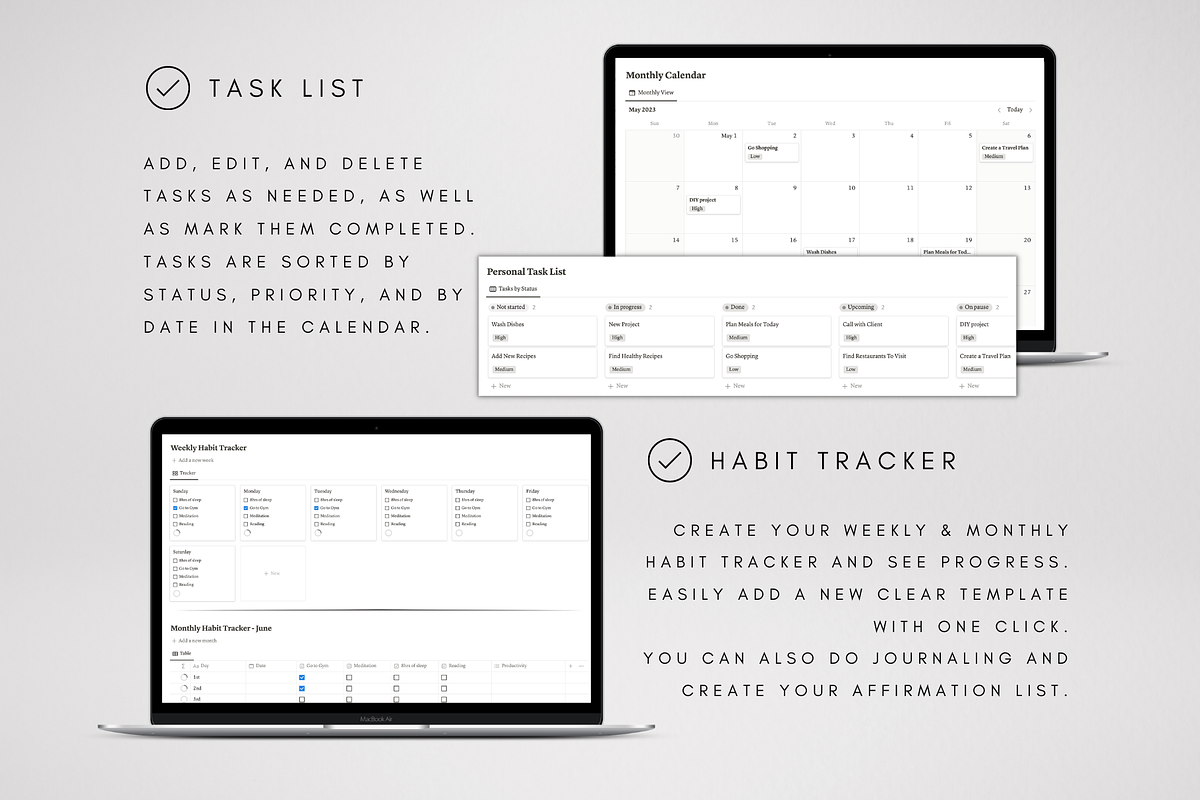Productivity Tracker Notion Template, a Templates & Theme by BRANDcontent (Photo 3 of 8)