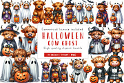 Halloween Highland Cow Ghost Clipart, an Illustration by CreationArt (Thumbnail 1 of 5)