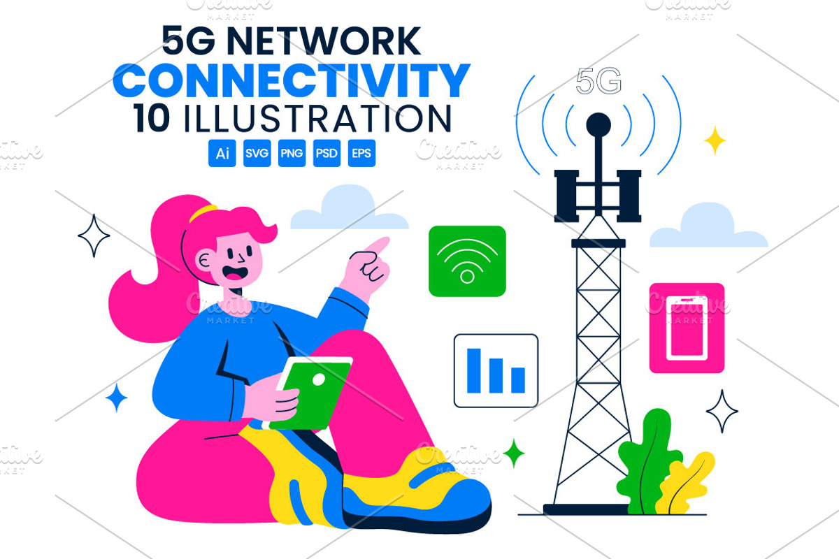 10 5G Network Connectivity, a Technology Illustration by denayunebgt (Photo 1 of 4)
