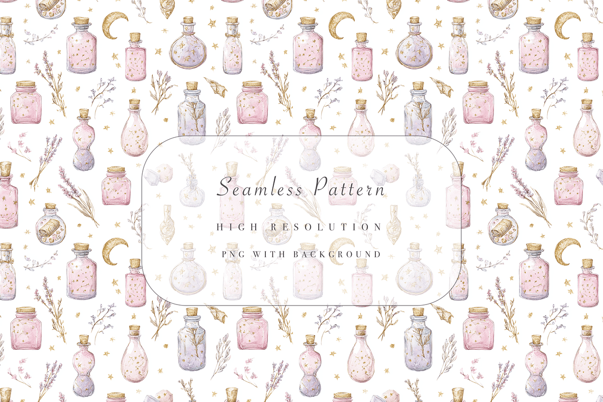 Potion Bottle Seamless Pattern, a Decorative Illustration by Pati Charm Studio (Photo 1 of 7)