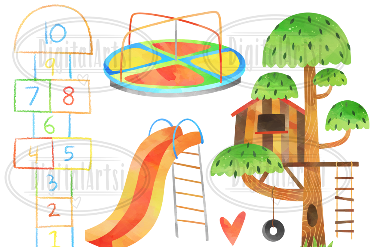 Watercolor Playground Clipart, an Education Illustration by DigitalArtsi (Photo 3 of 3)