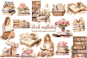 Watercolor reading book clipart., an Object Graphic by AquarelleSpace