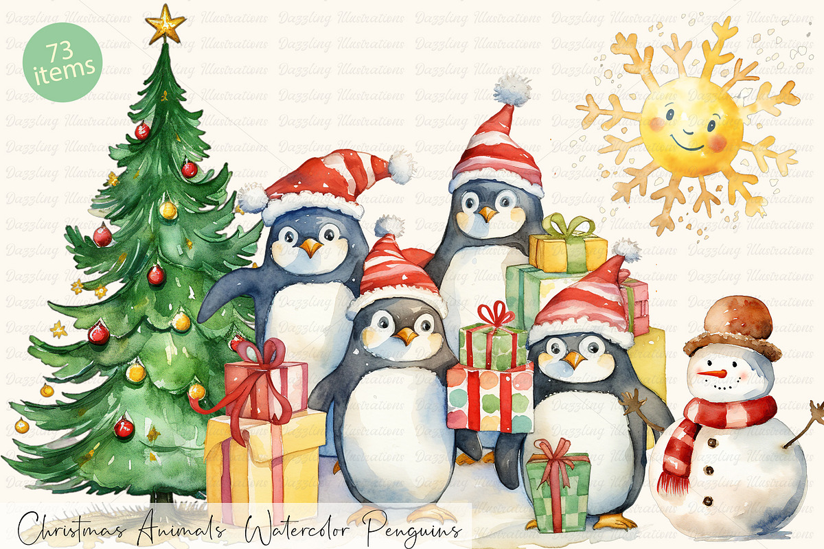 Christmas Animals: Penguins, a Seasonal Illustration by Dazzling Art Boutique (Photo 1 of 15)