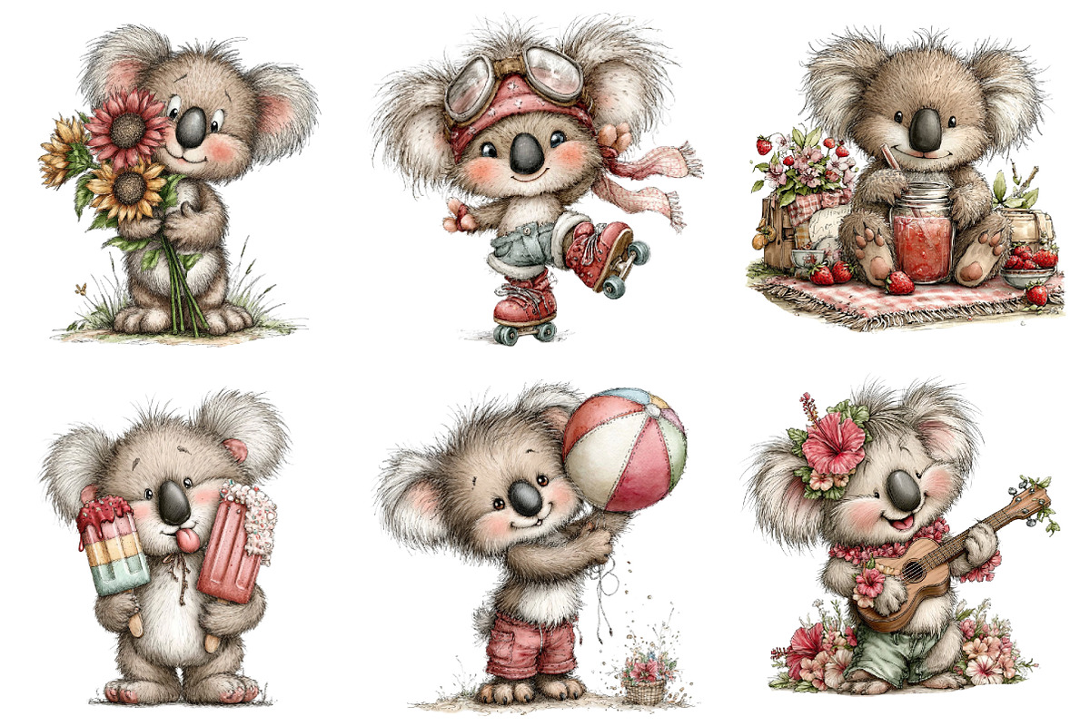 Whimsical Summer Koala Clipart, an Illustration by Dream Creation (Photo 5 of 6)