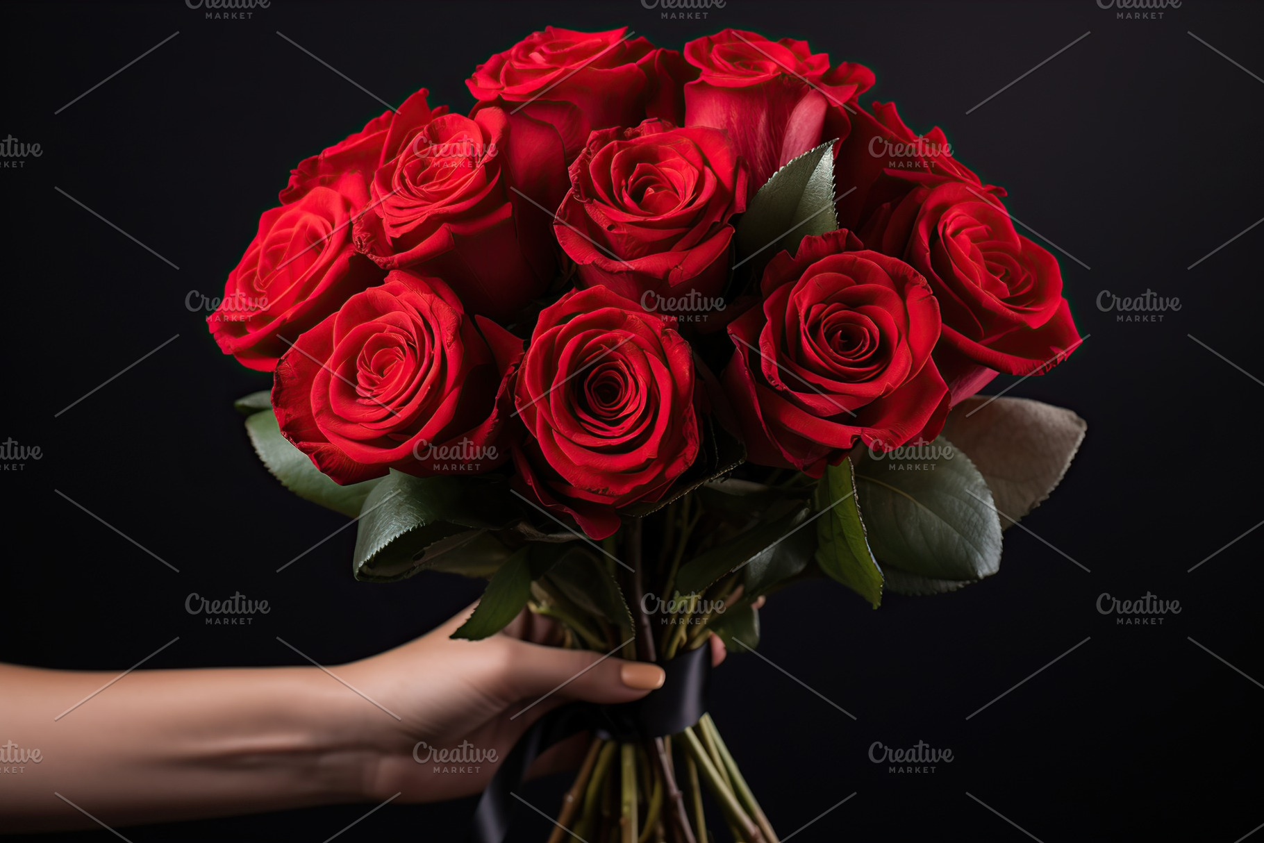 Male hand holding bouquet of fresh red roses, a Nature Photo by AlyaAnd