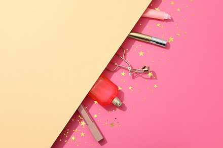 Concept of female accessories, different cosmetics, space for te, a Beauty & Fashion Photo by AtlasStudio PRO