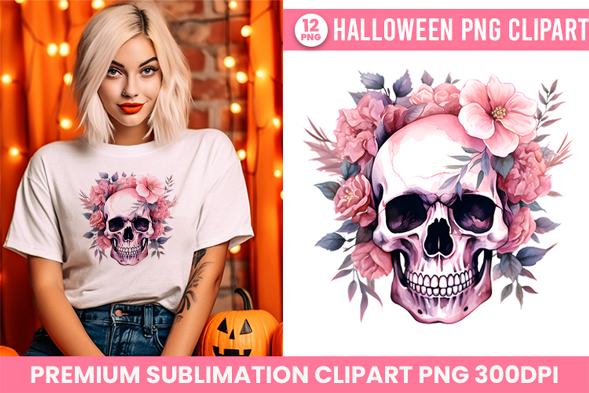 Watercolor Pink Skull Clipart Bundle, an Object Illustration by Creative Arslan (Photo 6 of 9)
