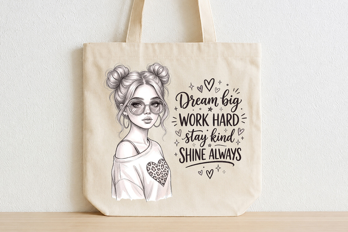 Dream Big Work Hard Space Buns Girl, a Seasonal Illustration by CraftArtStudio (Photo 2 of 4)