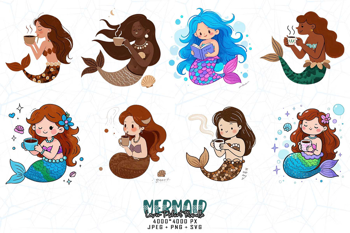 Cute Mermaid SVG Design Bundle, an Illustration by Sofia's Fashion (Photo 2 of 3)