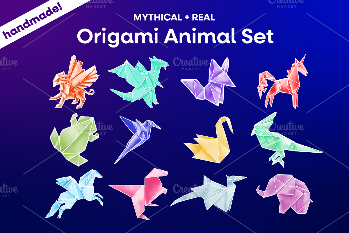 12 Handmade Origami Animals Clip Art, an Animal Illustration by Onyx Templates (Photo 1 of 3)