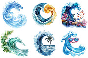 Ocean Waves Watercolor Bundle, an Illustration by Pixels.Craft (Thumbnail 8 of 8)
