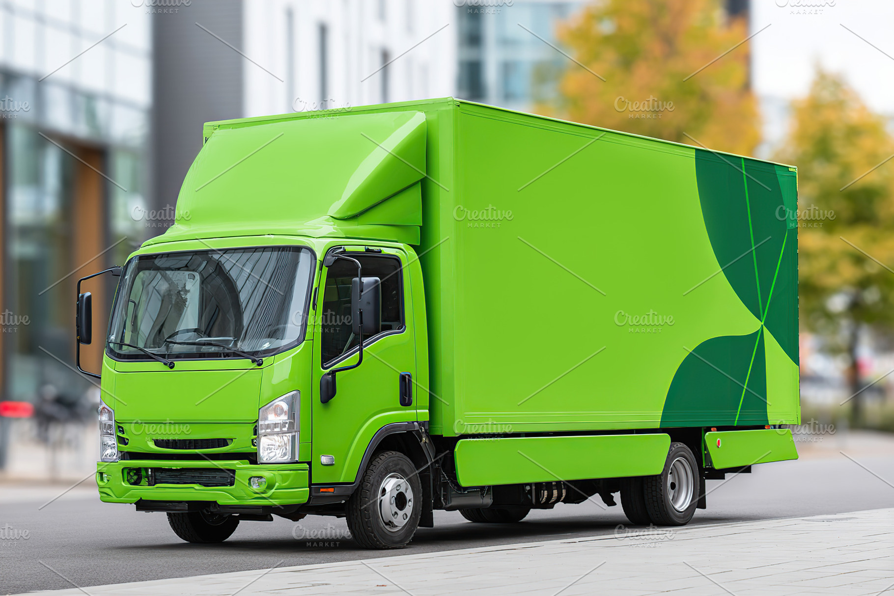 Delivery truck parked in urban area during daytime near commercial buildings, a Transportation Photo by AlyaAnd