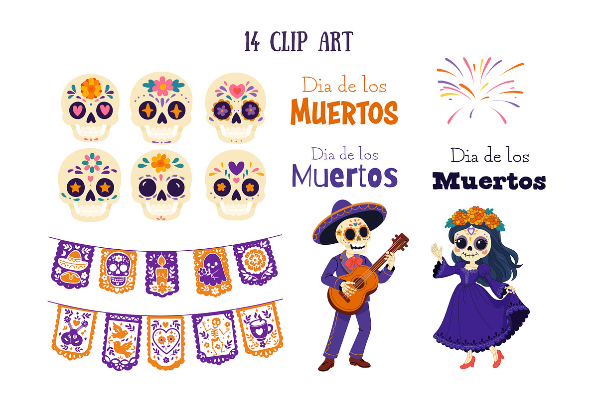Cute Day of the Dead Set, a Seasonal Illustration by Bielousova Art (Photo 2 of 9)