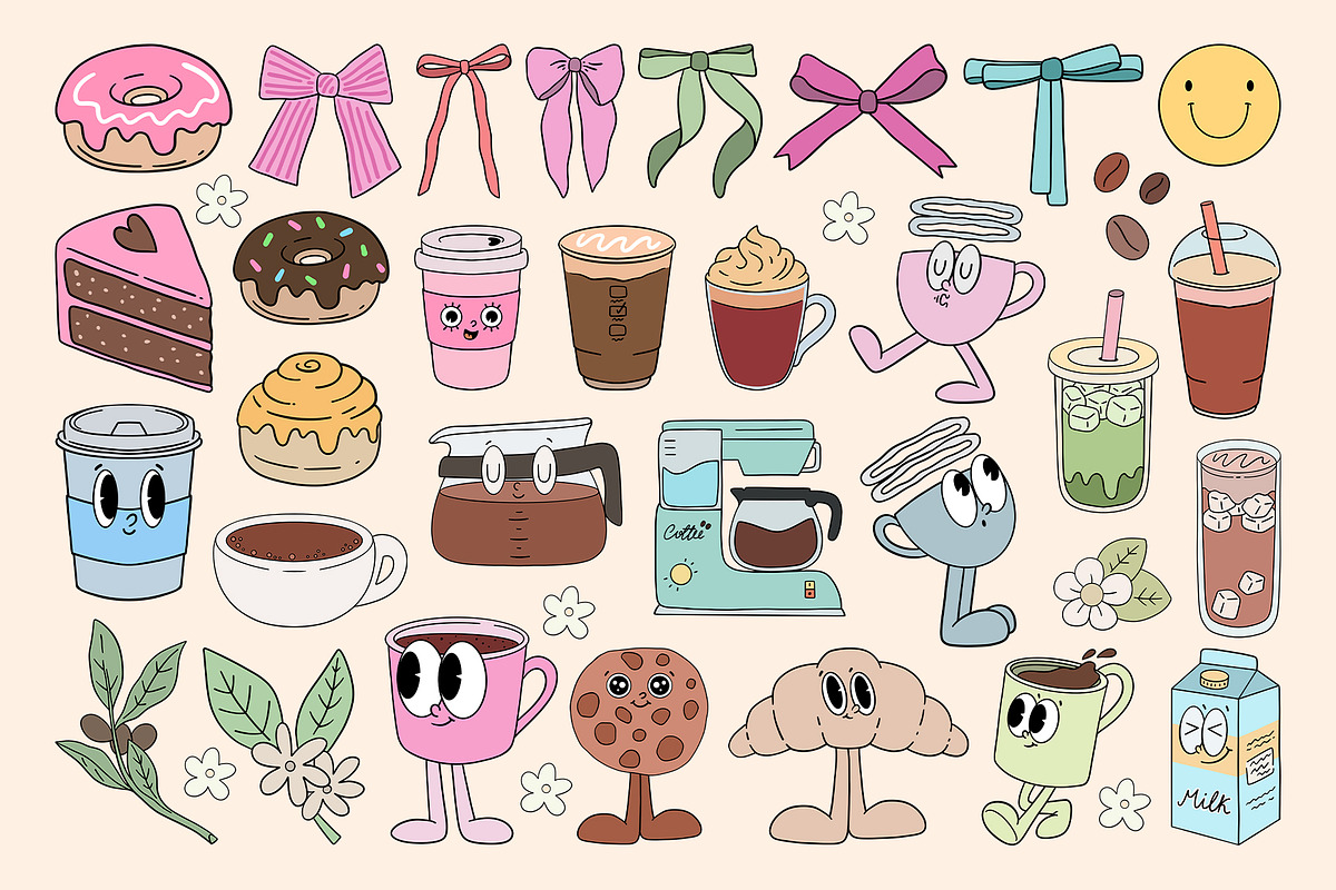 Groovy Coffee Characters Clipart, an Object Graphic by Alina Sh (Photo 4 of 8)