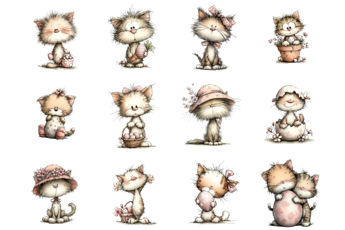 Whimsical Easter Cats Clipart, an Illustration by Designking (Photo 5 of 5)