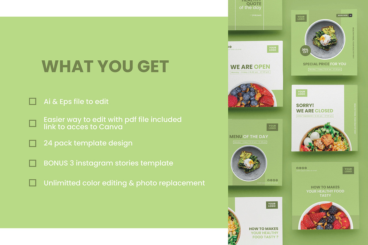 Instagram Template Pack Healthy Food, a Social Media Template by Dhwstd (Photo 2 of 6)