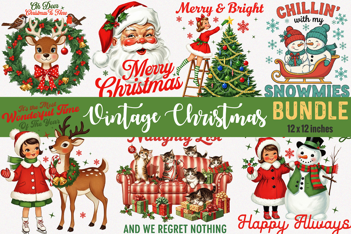Vintage Christmas PNG Bundle, an Illustration by SinaCreation (Photo 1 of 10)