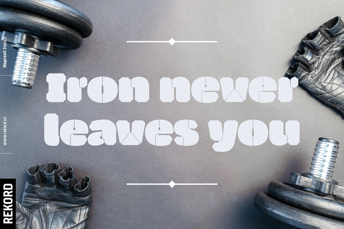 Magnesit Stencil Display Fonts, a Sans Serif Font by REKORD (Photo 13 of 14)
